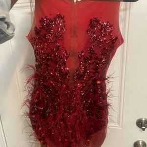 Custom red mesh dress birthday/ homecoming dress